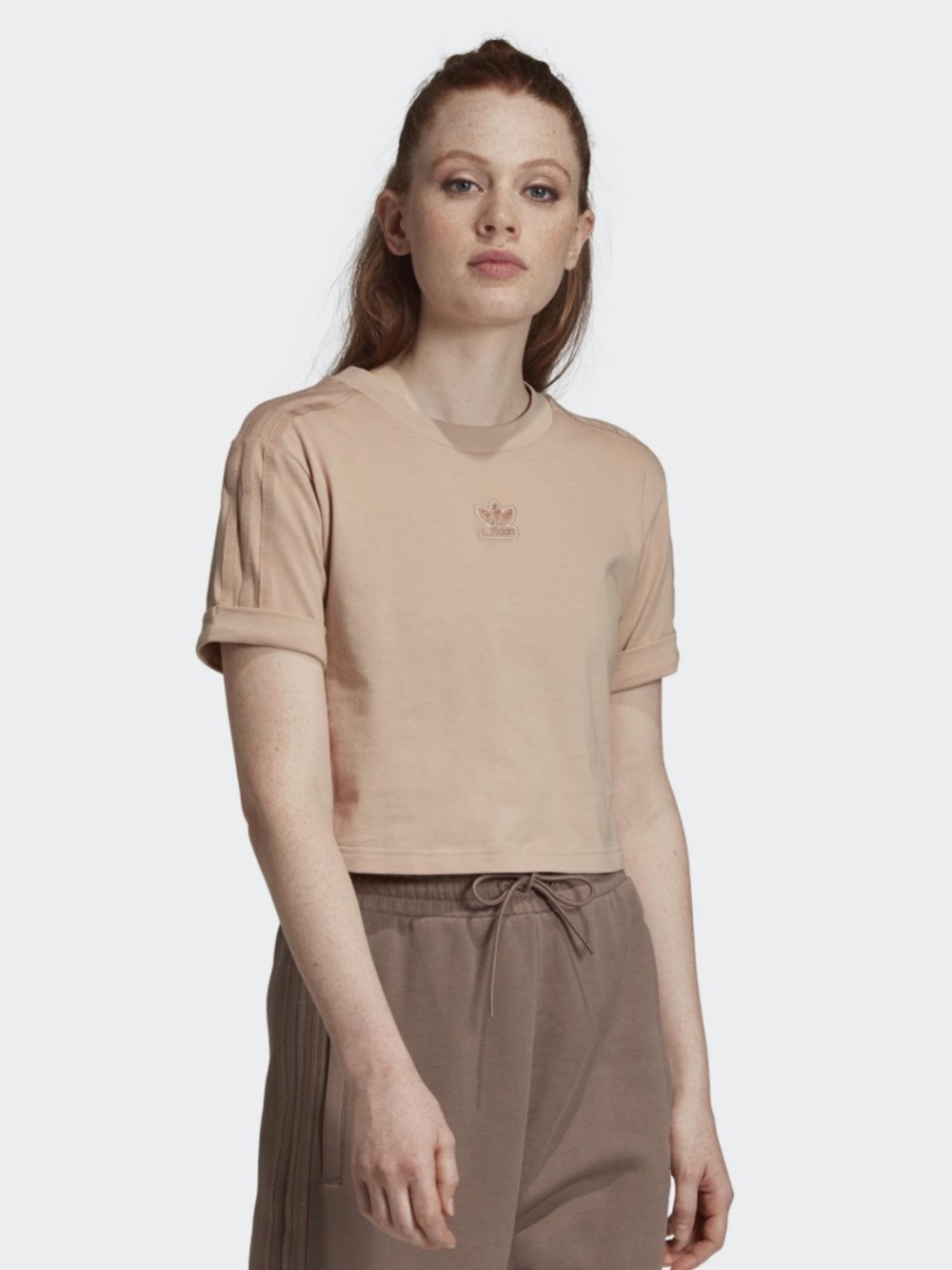ADIDAS neutral cropped set - cropped tee and high waisted shorts